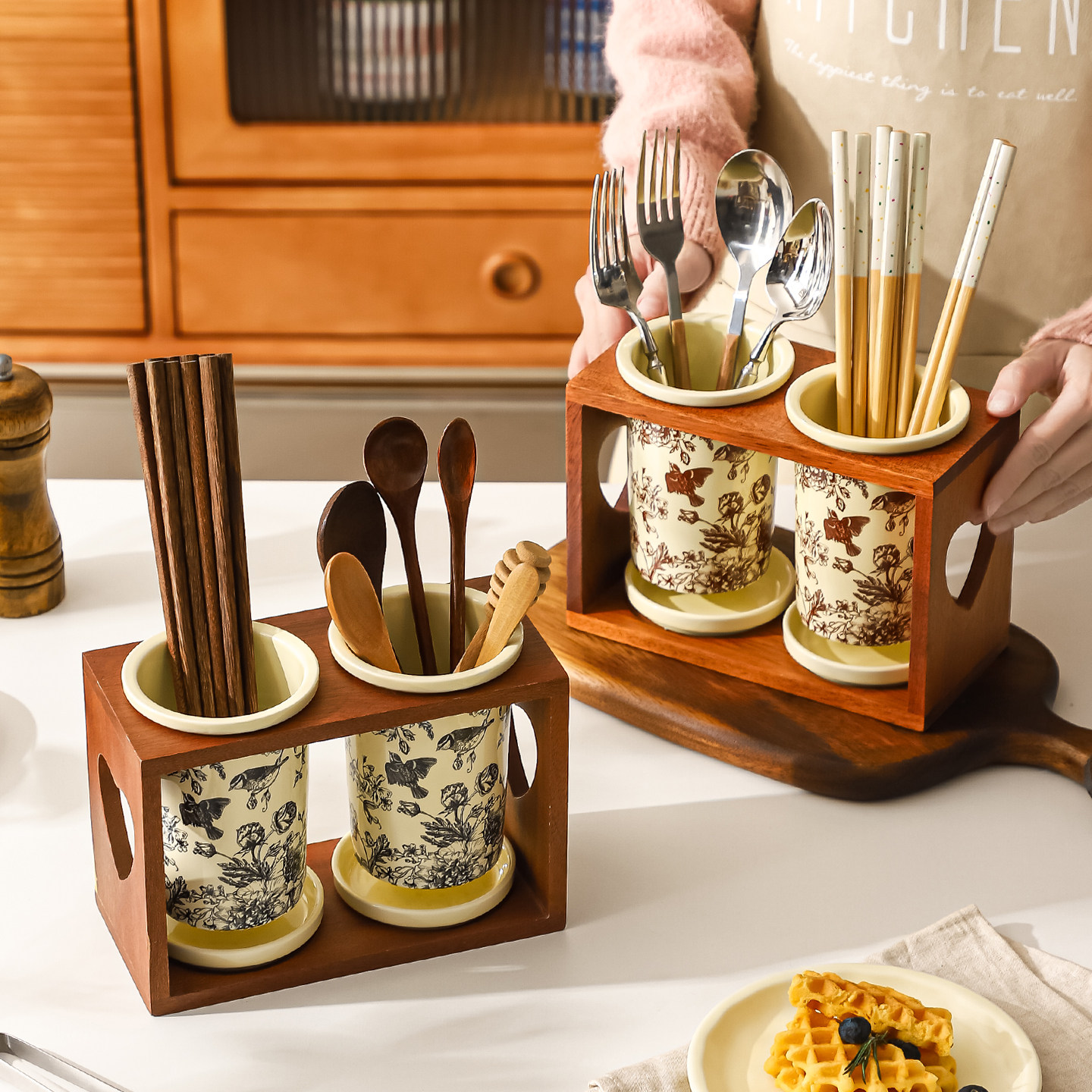 中式花鸟陶瓷筷子筒高颜值家用厨房筷勺收纳桶台面沥水筷桶餐具笼,餐饮具,餐具笼/架,淘宝优惠券,粉丝福利购,淘宝优惠卷