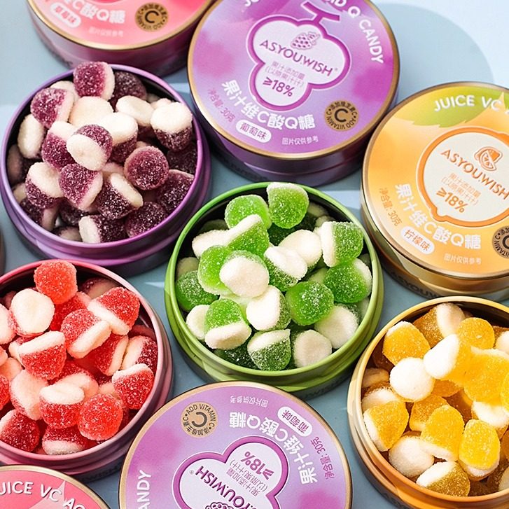 果汁维C酸Q糖铁盒装随身携带解馋零食混合味酸砂水果软糖果小零嘴,零食/坚果/特产,软糖/果味糖/凝胶糖果,淘宝优惠券,粉丝福利购,淘宝优惠卷
