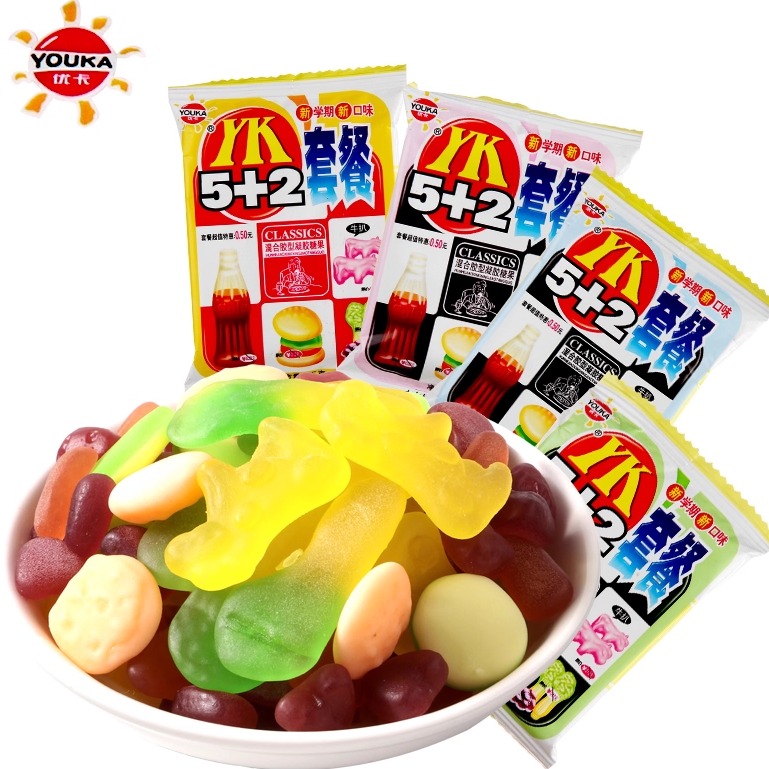 优卡橡皮糖5+2套餐软糖果9080后童年怀旧小零食儿时记忆休闲食品