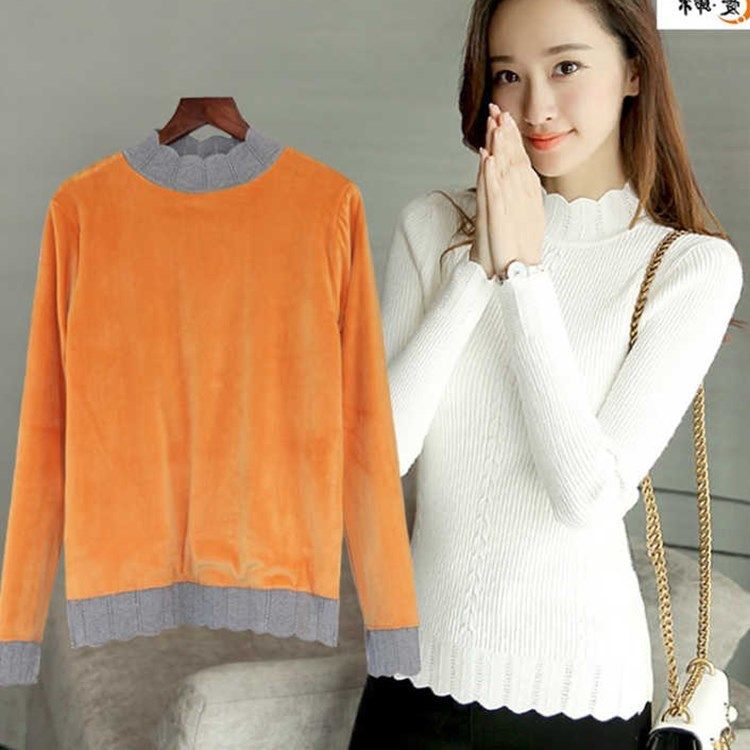 Plush keep warm Autumn and winter Solid Lotus Primer Show thin Half a lace Sweater Long sleeve Socket sweaterin the Women's clothing/Boutique , Sweaters  category - from Buy2taobao.com to provide professional Taobao agent buy service