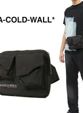 ACW男士黑色尼龙徽标印花斜挎包腰包青少年蹦迪包潮流胸包手机包