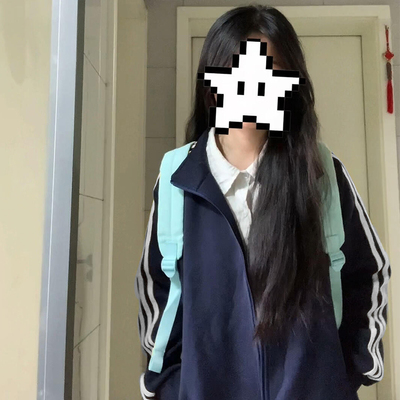 藏青色三条杠卫衣外套女