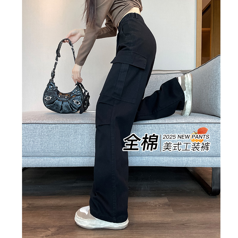 工装裤女秋冬2025新款春秋休闲美式登山裤小个子黑色直筒阔腿裤子