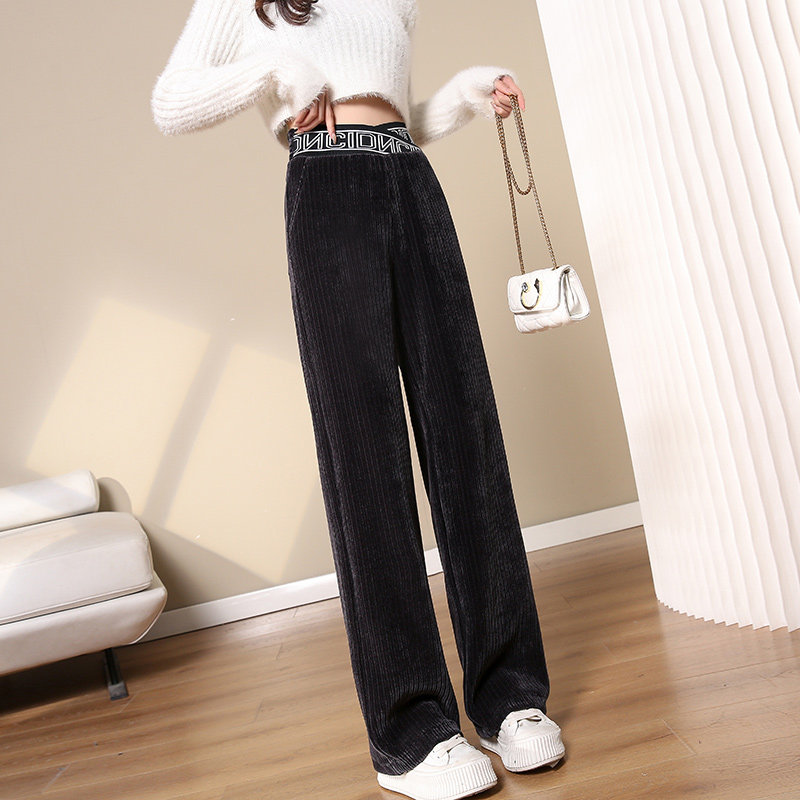 灯芯绒阔腿裤女秋冬2021新款条绒宽松直筒高腰垂感拖地雪尼尔裤子