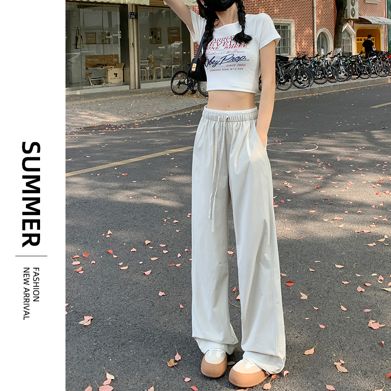 冰丝速干工装裤女款2025新款夏季薄款窄版直筒设计感防晒阔腿裤子