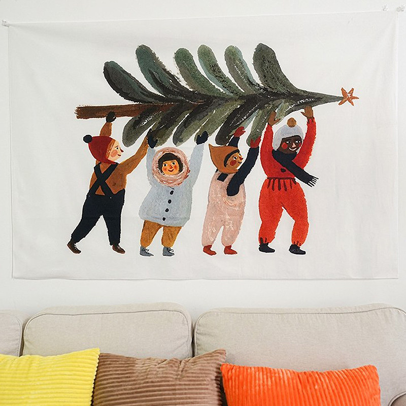 美式卡通圣诞节装饰挂布房间改造背景墙挂毯圣诞树床头墙布背景布,居家布艺,挂毯/壁毯,淘宝优惠券,粉丝福利购,淘宝优惠卷