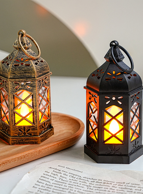 美式复古小夜灯led电子蜡烛灯户外氛围灯提灯卧室桌面摆件装饰灯