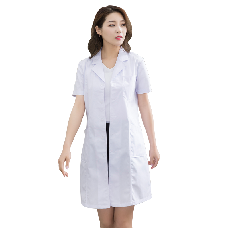 八只眼蓝色男女医师服长袖医生服护士服白色工作服实验服白大褂