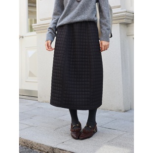西田设｜设计感小方格韩系菱格夹棉A字裙简约新款 半身裙女 冬装