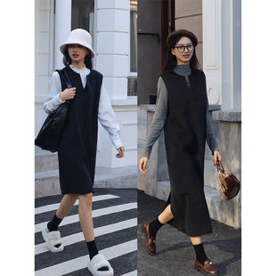 西田设 | 羊绒羊毛双面中长款气质无袖背心套头连衣裙毛呢马甲