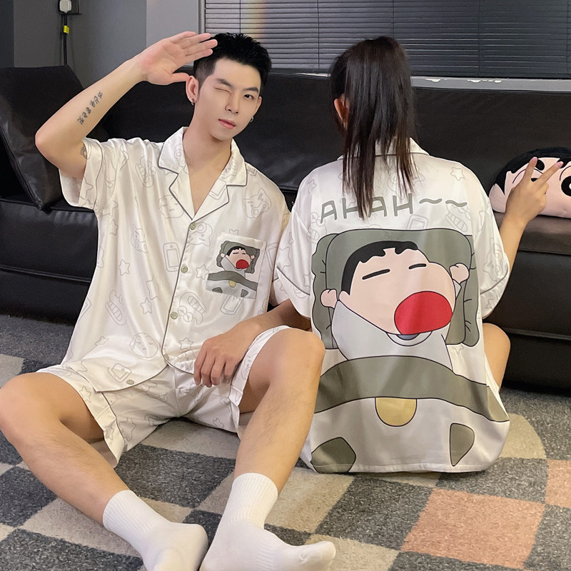 情侣睡衣2026新款夏季短袖冰丝薄款可爱一男一女家居服加大码套装
