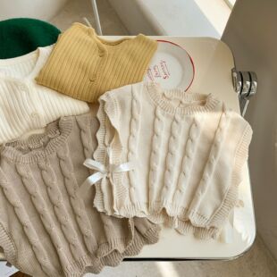 森系花边女童针织马甲2025新款女宝秋装外套洋气毛衣背心外穿坎肩