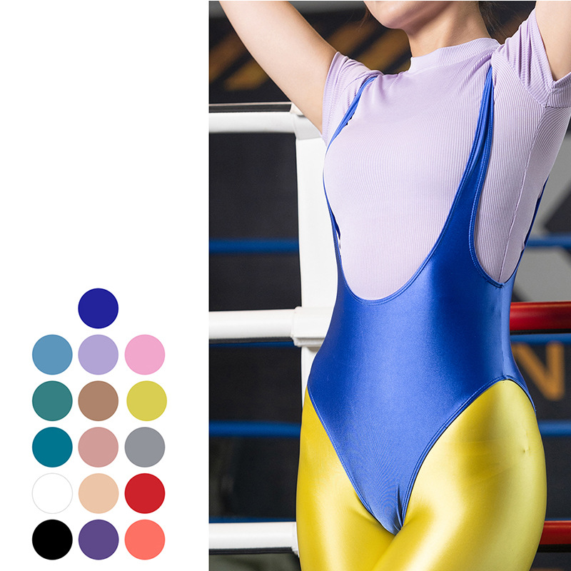 紧身丝滑油光泽高叉丁字舍宾连体