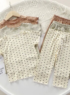 夏季短袖T恤上衣长裤1-8周岁男童女童睡衣婴幼儿套装儿童宝宝衣服