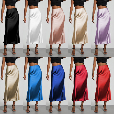 INS欧美性感修身仿真丝缎面包