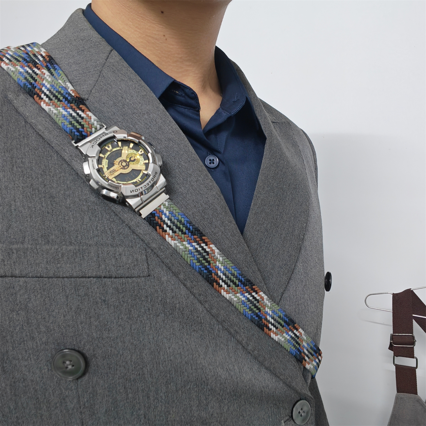 力亮表业卡西欧GA-110肩挎式G-SHOCKGA110黑金斜挎式尼龙表带配件