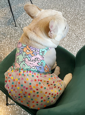 法斗裙子宠物狗狗夏季薄款吊带裙网纱图案背心巴哥泰迪斗牛犬衣服