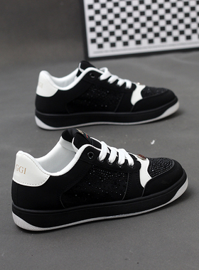 潮牌德训小众休闲风烫钻板鞋男女情侣黑色运动舒适百搭低帮学生鞋