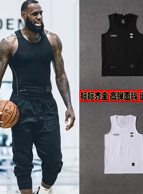 美式NBA紧身衣背心詹姆斯同款男篮球健身跑步运动速干打底上衣t恤