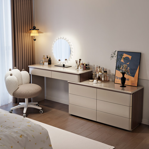 实木烤漆梳妆台2025新款现代卧室简约化妆桌斗柜一体小户型梳妆柜