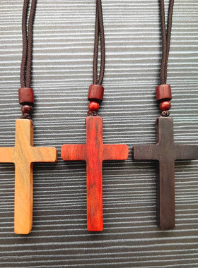 檀木木质十字架情侣项链车挂