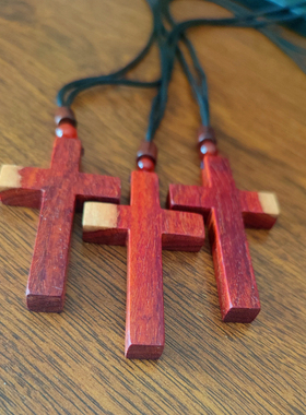紫光檀木雕刻大木十字架吊坠
