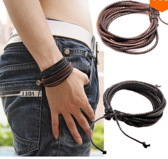 韩版时尚复古英伦风手工编织皮绳