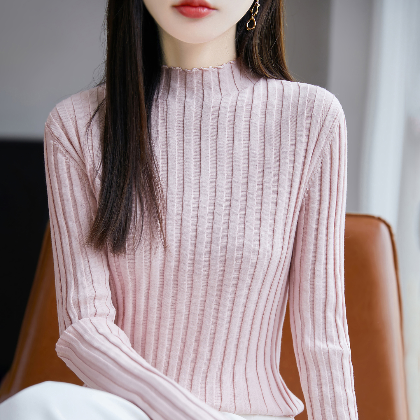 秋冬半高领毛衣女修身简约长袖线紧身内搭针织打底衫上衣1006r