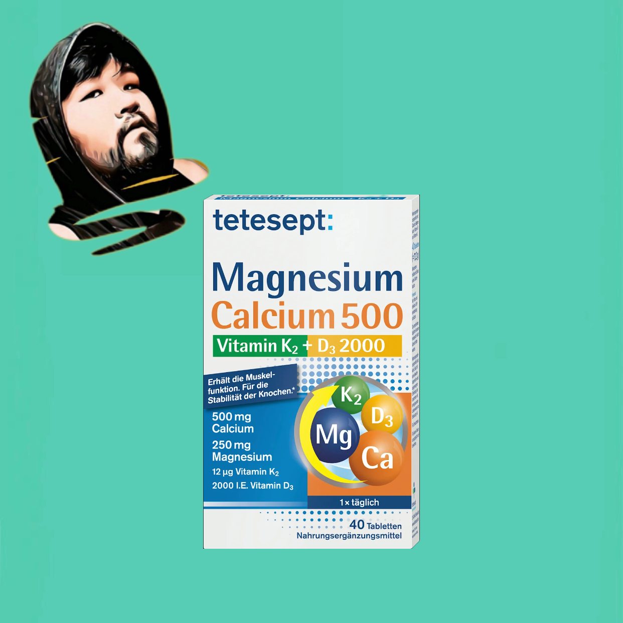 德国直邮【满300包邮】tetesept维生素镁钙K2D3复合维生素片40粒