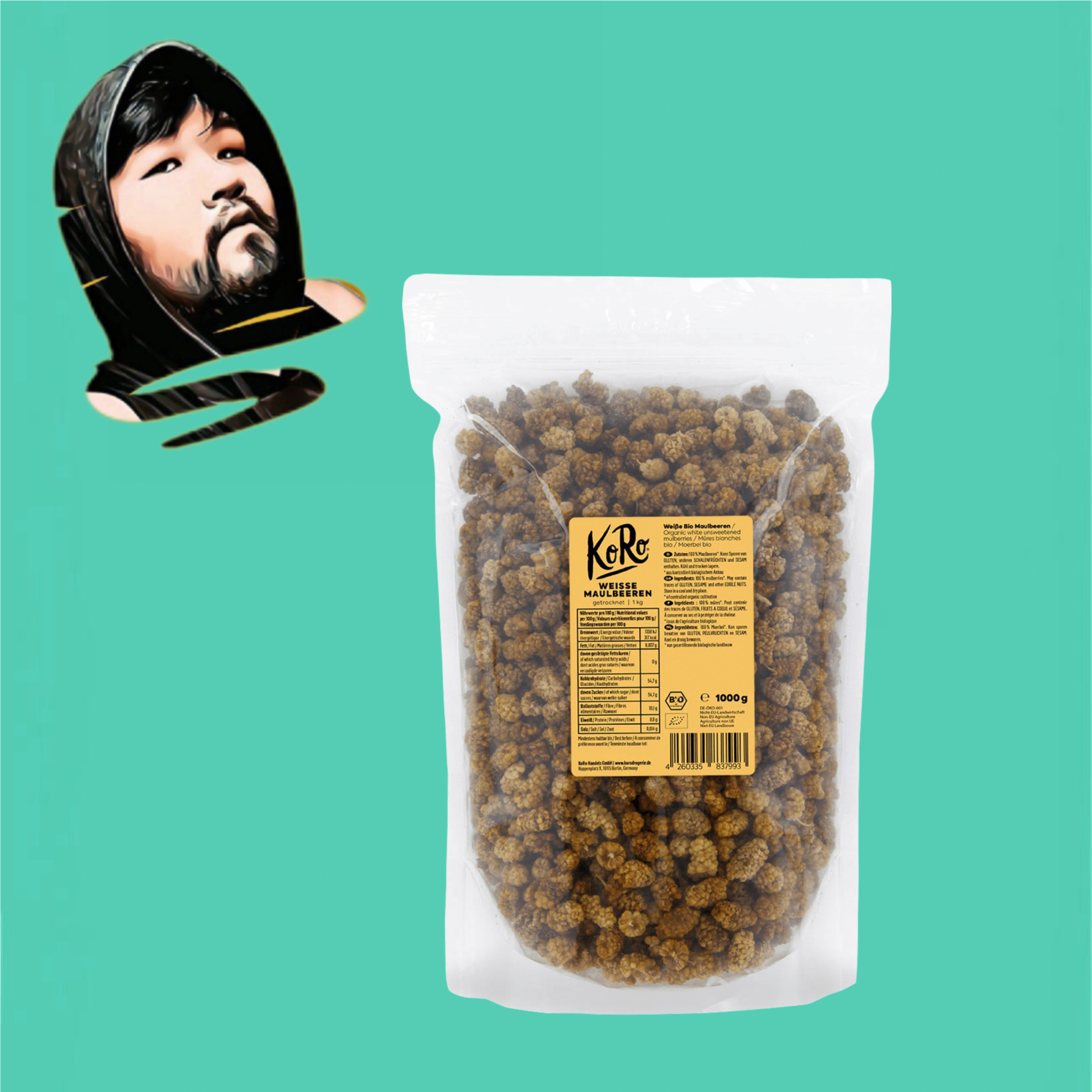 德国直邮【全场满300包邮】KoRo有机白桑葚水果干1000g