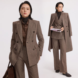 外套女干练咖色人字纹双排扣商务套装 xyi 2025秋冬加厚高羊毛西装