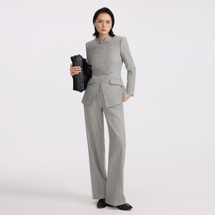 女2025新款 套装 原创设计感轻奢秋冬高级灰羊毛西服 中国风西装 xyi