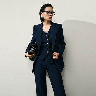 西装 职业装 套装 春秋高级藏青色马甲面试正装 三件套 女2025新款 xyi