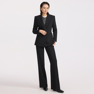 女职业正装 套装 秋冬加厚干练通勤风职场外套 羊绒醋酸黑灰西装 xyi