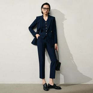 新款 xyi 女2025春秋季 套装 马甲三件套藏青色西服 小个子高级感西装