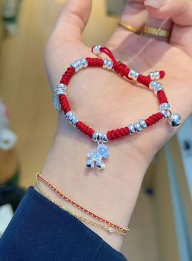 2026年马年本命年红绳纯银小马银盘缠手链民族风手工编织送女友