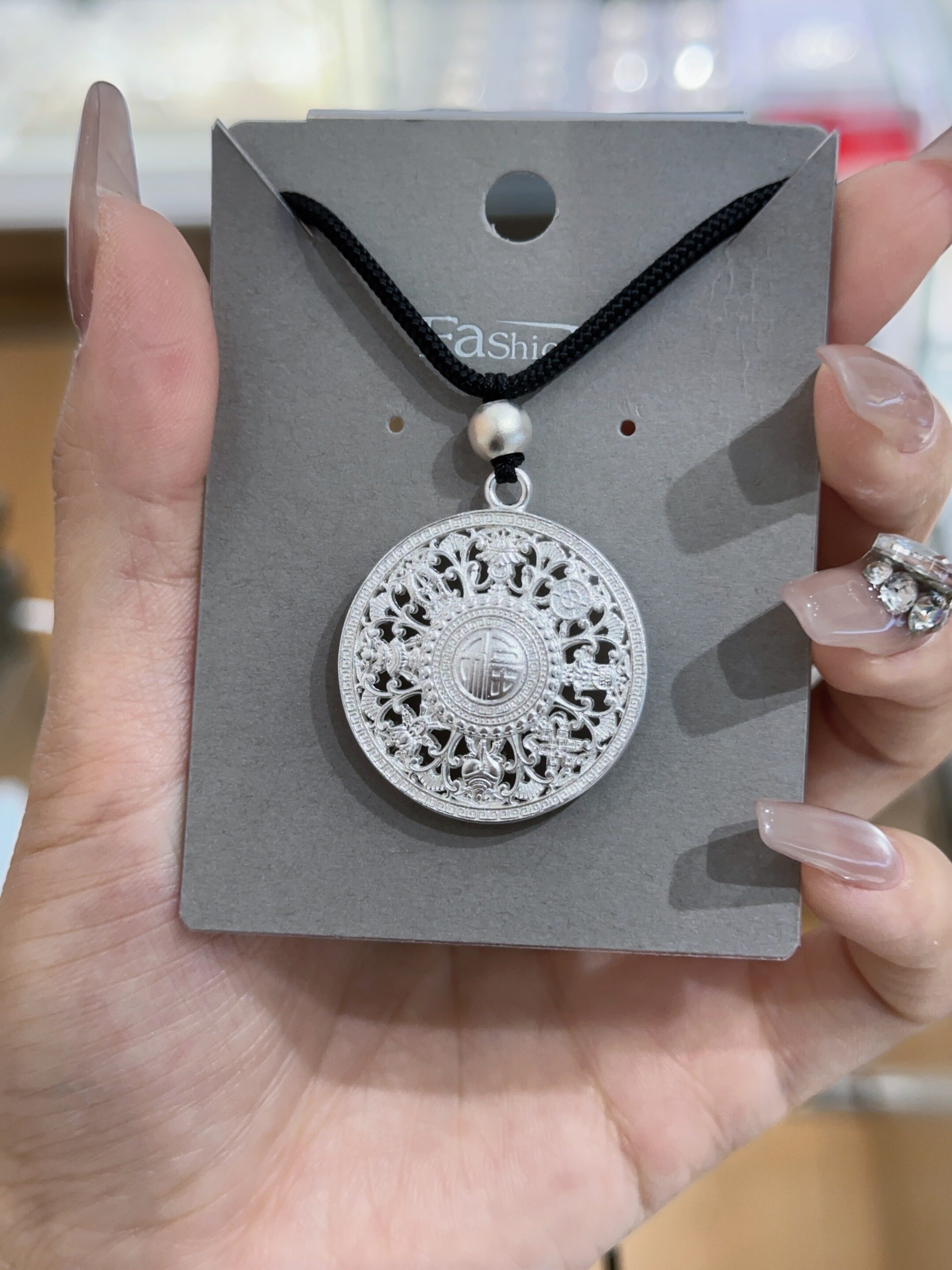 足银999.9八宝罗盘吊坠小号圆盘古法转运毛衣链男女护身挂件招财