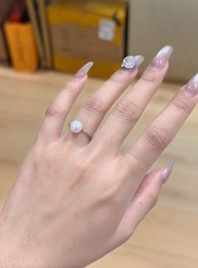 淡水珍珠纯银S925戒指简约精致可调节开口戒指