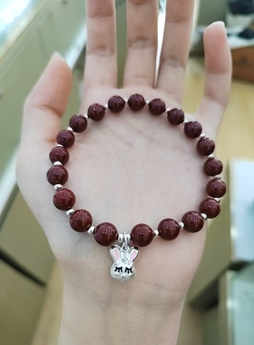 纯银朱砂手串小兔子手链情侣男女款本命年礼物复古招财送女友