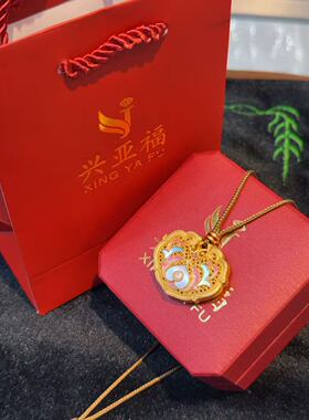 足银999珐琅螺钿葫芦福禄花卉双面项链中国风