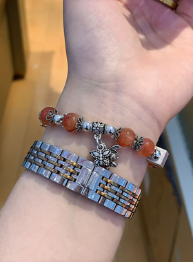 国风南红玛瑙纯银手链兴亚福珠宝手工定制纯银手链