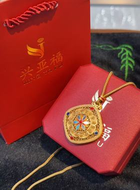 足银999珐琅彩螺钿花丝镂空罗盘吊坠毛衣链