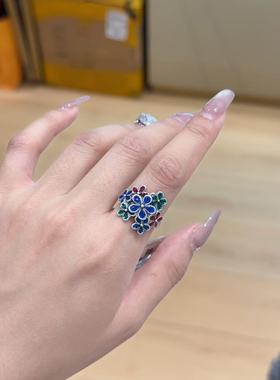 足银繁花似锦戒指女大气复古民族风活口可调节创意食指