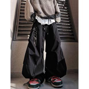 高街宽松褶皱弯刀裤 UUCSCC潮牌休闲运动阔腿拖地束脚长裤 嘻哈美式