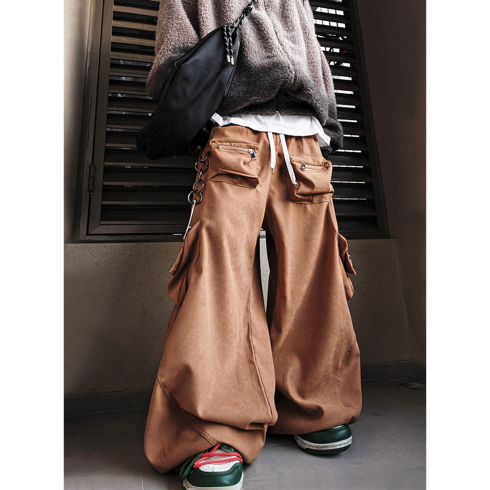 UUCSCC嘻哈美式宽松休闲拖地束脚运动长裤潮牌高街工装阔腿弯刀裤