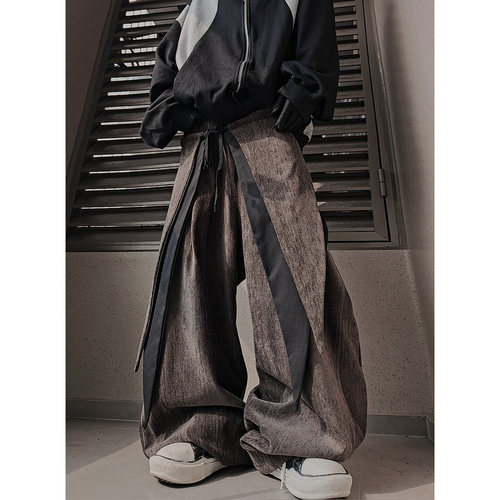 潮牌复古宽松阔腿直筒屁帘弯刀裤