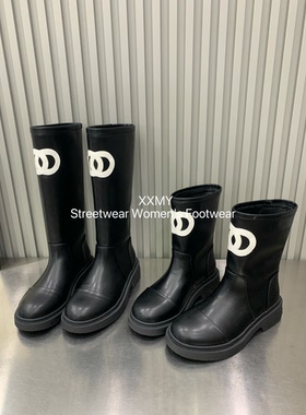 巴家同款潮牌真皮小香风长筒靴女厚底小个子显高显瘦不过膝长靴单