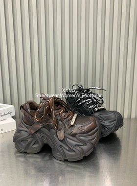 复古做旧绑带老爹鞋女8cm厚底增高机甲松糕鞋小众百搭重工休闲鞋