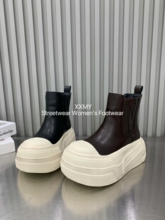 复古做旧擦色切尔西靴女7cm厚底增高松糕底拼色英伦风马丁短靴潮
