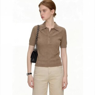 新款春夏季打底外穿上衣老钱纯色短袖女Polo领针织衫修身气质穿搭